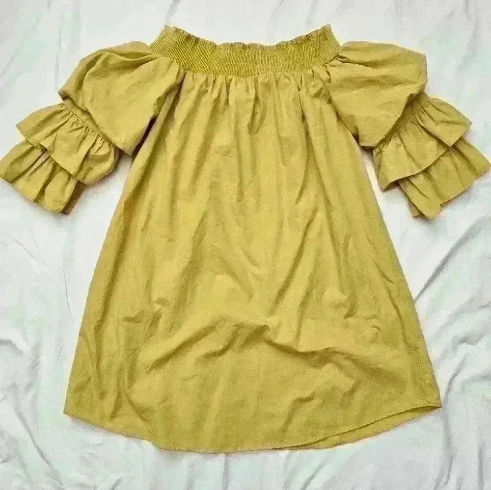 Blashe Smock Neck Ruffle Yellow Dress